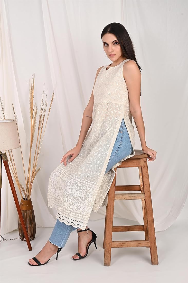 sleeveless chikan kurti